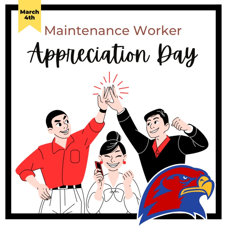 It's maintenance worker appreciation day! Thank you for everything you do for our district!!

🔴🔵  #HESRedHawks #HMSRedHawks #HHSRedHawks #HHSRedHawkAlumni #USD415 #RedHawkReady #Hiawathaks #HiawathaKansas #VisitHiawatha 🔴🔵