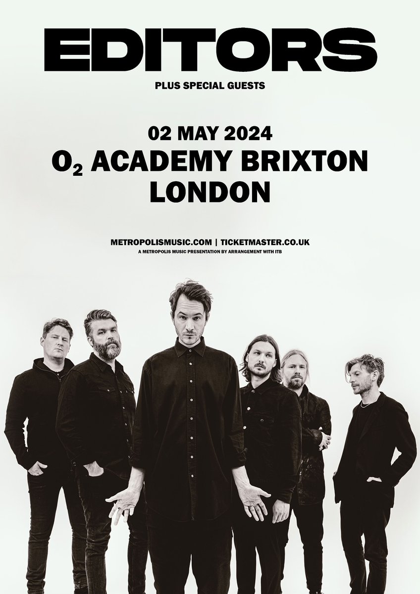 We're extremely excited to return to @O2AcademyBrix in London on May 2nd! Tickets on sale this Friday, March 8th, at 10am -> editors-official.com/tour/