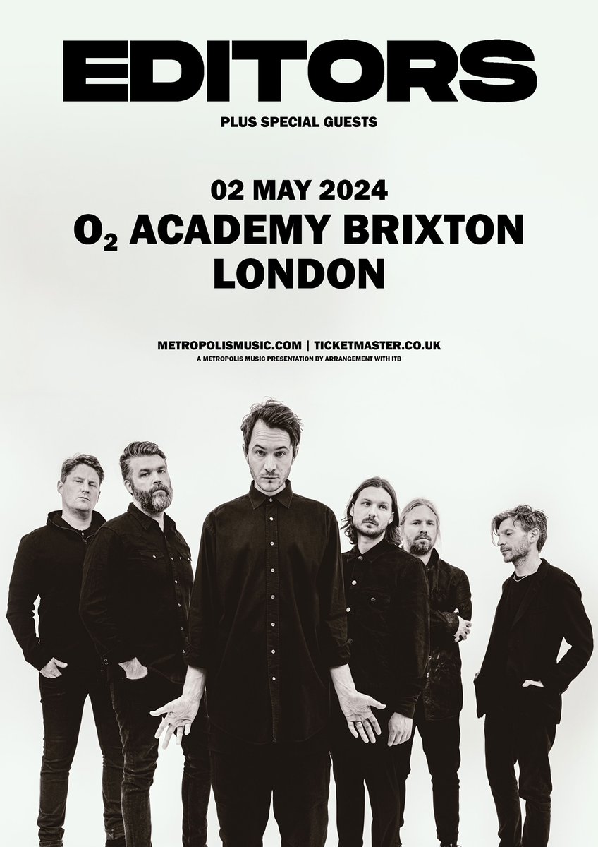 EDITORS (@editorsofficial) on Twitter photo We're extremely excited to return to <a href="/O2AcademyBrix/">O2 Academy Brixton</a> in London on May 2nd!
Tickets on sale this Friday, March 8th, at 10am -> editors-official.com/tour/ We're extremely excited to return to <a href="/O2AcademyBrix/">O2 Academy Brixton</a> in London on May 2nd!
Tickets on sale this Friday, March 8th, at 10am -> editors-official.com/tour/
