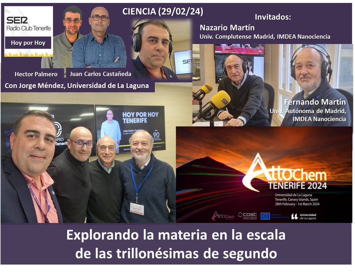 Nazario Martín @quimicasUCM y Fernando Martín @CienciasUAM @IMDEA_Nano -ambos investigadores del proyecto #ERCSyG @tomATTOsecond - han estado en @radioclubSER junto a @juancarlos24121 y @JorgeMendezRam3 hablando sobre la ciencia de los #attosegundos. 📻youtube.com/watch?v=QKQ7H4…