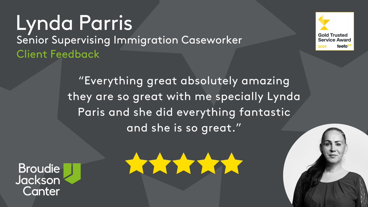 Today we congratulate Lynda Parris on this piece of fantastic client feedback! ⭐⭐⭐⭐⭐ Find out more about how Lynda can help you here: bit.ly/3urInl9 #broudiejacksoncanter #liverpoollawfirm #Testimonial #ClientFeedback #MAPD #immigration