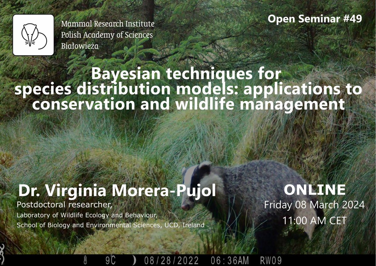 Online #OpenSeminar coming up! For #InternationalWomensDay, Virginia Morera-Pujol @CritterMapper will enlighten us with #Bayesian species distribution modelling #sdm 🗺️🦡 #conservation #wildlife #wildlifemanagement #science Get your link via DM for Friday, March 8th, 11 AM CET✉️