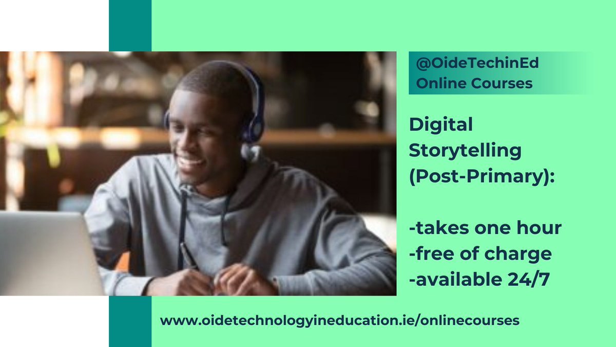 Post-primary teachers: do you know about our online course on Digital Storytelling? In just 1 hour of study-time, you will gain new knowledge useful for all subject teachers. Self-enrol: bit.ly/DigStoryPP #ICTonlinecourses @Oide_MFL @Oide_Science @languages_ie