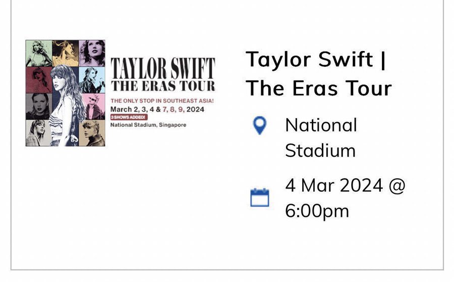 WTS ISO lfs lfb wtb I am Selling ( 4x ) Taylor Swift | Eras Tour in Singapore 🇸🇬🇲🇾🇵🇭 ~ for 4th march 2024 ~ CAT 2 (sec 141 , Seat 8,9,10,11) ~ selling for MYR 4,192 / SGD 1,200 for all 4 tickets (I also accept Ph₽) #wtberastour #SG #SingaporeTSTheErasTour #zonauang #zonaja