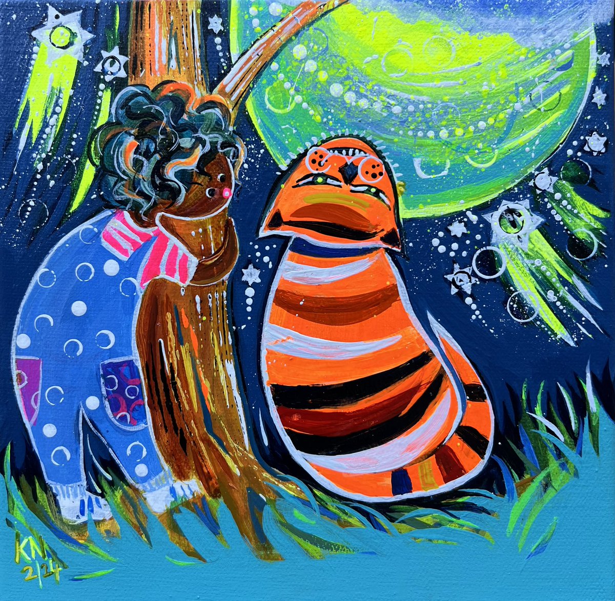 With deadlines looming, I’m pressing on with my illustrations for, ‘Imagine If We Could Fly’ Here is Anya is saying hello to Tiger at the beginning of the book and the start of a beautiful friendship. Thank you @ace_national for making this dream possible!