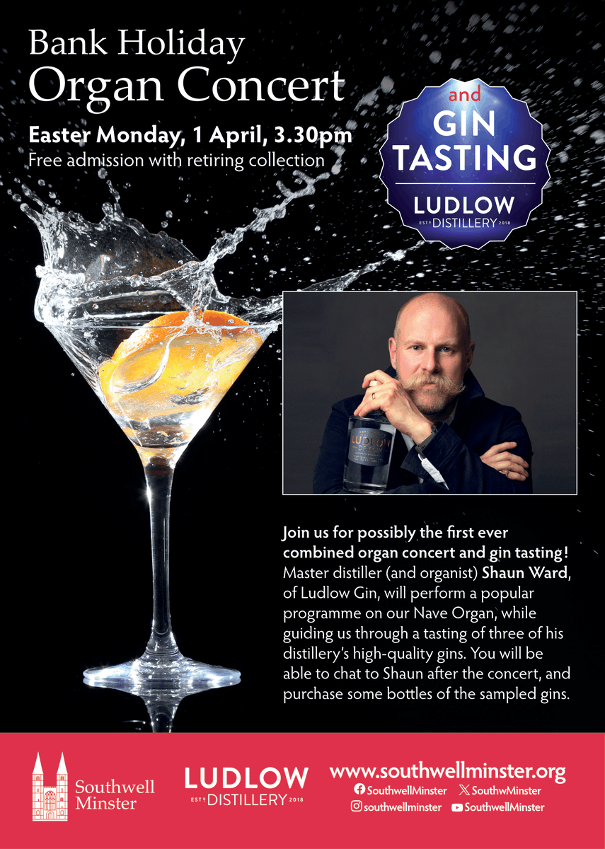 swminsterchoirs's tweet photo. BANK HOLIDAY CONCERT AND GIN TASTING
Monday 1 April | 3.30pm | @SouthwMinster

Join master distiller (and organist) @ShaunWard78 from @ludlowdrygin for an Easter Monday concert with a twist! Shaun will perform a popular programme, and guide us through three of his famous gins! https://t.co/3eVD2O3HEG