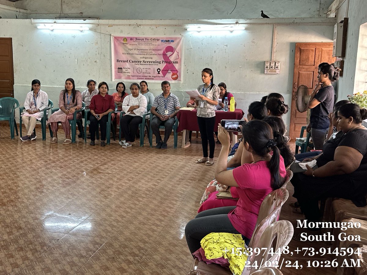 IQAC of St. Joseph Vaz College, in collaboration with YOUWECAN Foundation, Sancoale and Cortalim Panchayat, organised a free Breast Cancer Screening Programme on the 24th of February at Cortalim Panchayat Hall and on March 3rd at Parish Hall, Our Lady of Health Church, Sancoale.