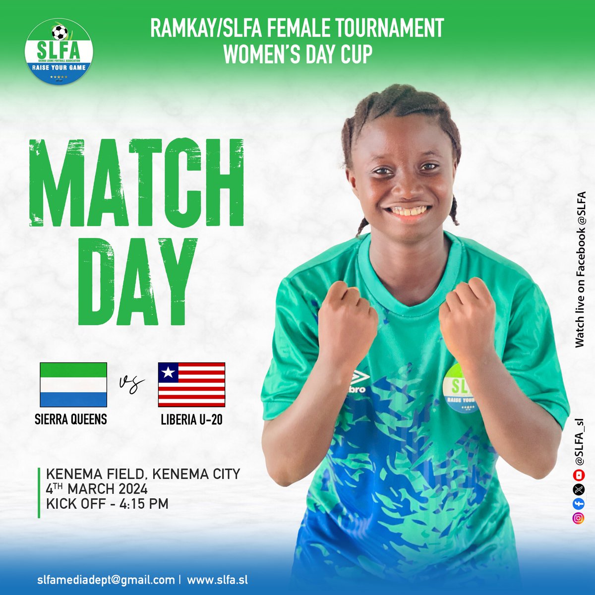Sierra Queens are ready to take on Liberia in their 2nd match of the Women’s Day Cup in Kenema later today. After a thrilling victory in their first match, the team is eager to showcase their skills once again. Let's cheer them on to another victory! #SierraLeone #WomensDayCup