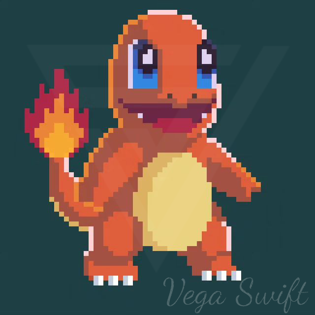 VegaSwift79's tweet photo. Charmander: igniting the journey with its fiery spirit! 🔥 #PixelArt #PixelArtwork #Pokemon #Charmander #FlameOn #GraphicDesign #VectorArt https://t.co/uQpKePnVga