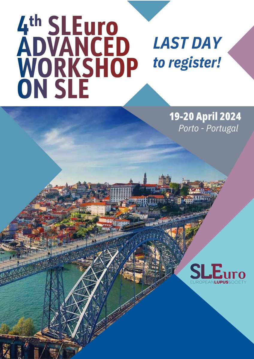 ⏰ LAST DAY ⏰ to pre-register for the 4th SLEuro Advanced Workshop on SLE! If you are a SLEuro member, join us in Porto on 19-20 April 2024 by registering here: sleuro.org/advanced-works… If you are not a SLEuro member, become one for free: services.aimgroup.eu/ASPClient/logi…