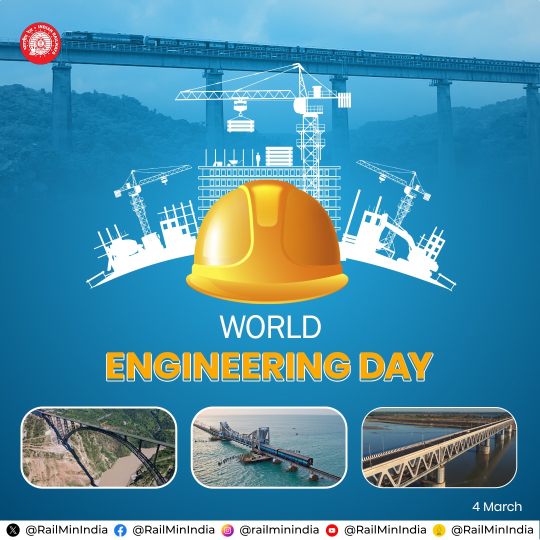 On #WorldEngineeringDay, Indian Railways celebrates the ingenuity and innovation that drive the nation’s progress, acknowledging the engineering marvels in achieving seamless connectivity & enhanced passenger experience.