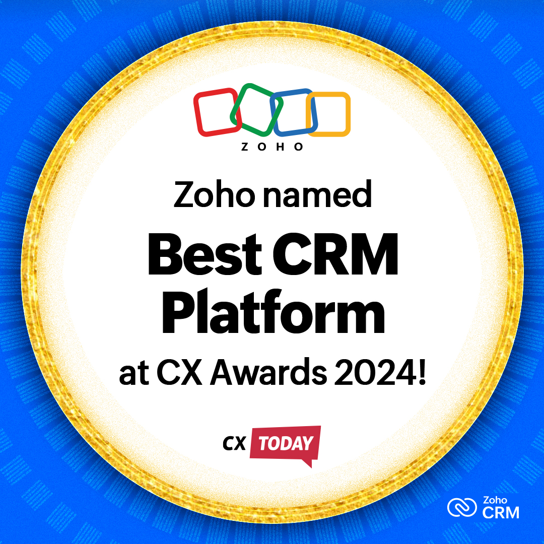 We're elated to announce that Zoho is the #1 CRM at CX Awards 2024, winning the title of Best CRM Platform! 🏆 🎉 We are grateful for the recognition and the opportunity to serve our incredible user base. ✨ 🎥 Watch the whole broadcast here: zurl.co/pKwS