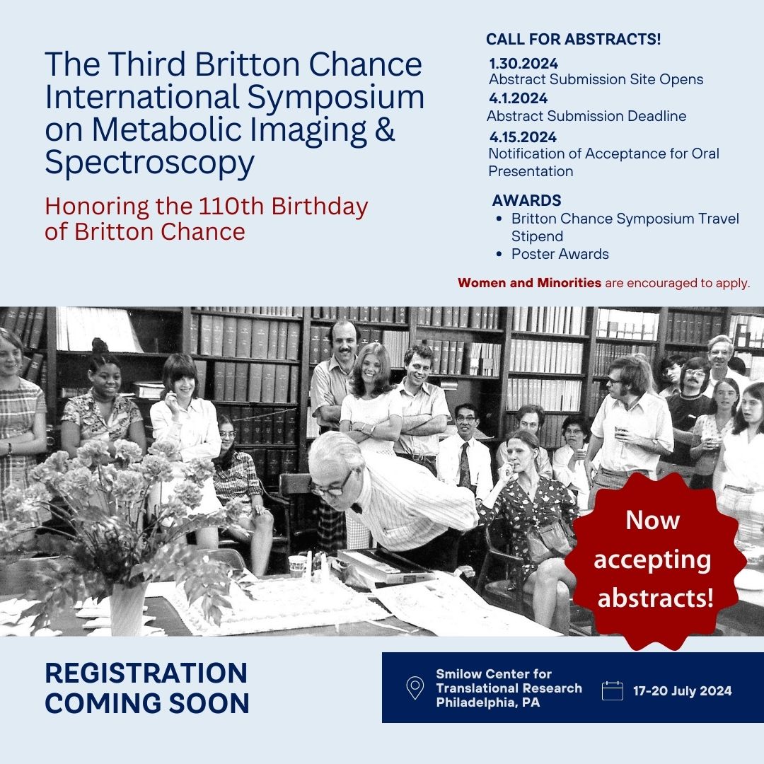 What better way to honor the 110th birthday of Britton Chance than a multidisciplinary scientific program? For more information about the symposium or abstract guidelines, head to: spr.ly/6016X6wfo