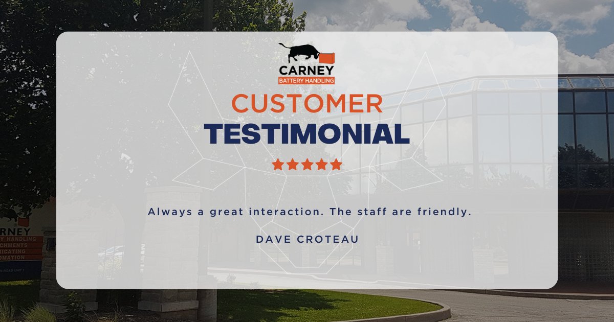 Thanks for the review, Dave! Google reviews like this one are appreciated, they help us reach more people and guide them to the right battery-handling equipment for their operation. #customertestimonial #google #customerservice #carneybatteryhandling