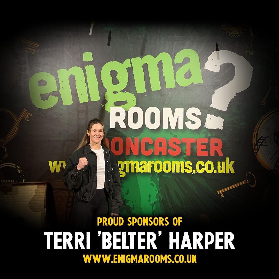 We're thrilled and proud to be one of the sponsors of the incredible Terri 'Belter' Harper for her upcoming fight on March 23rd! Terri, a true champion both in and out of the ring and is a valued customer and supporter of Enigma Rooms. #TeamBelter #TerriHarper @TerriHarper96