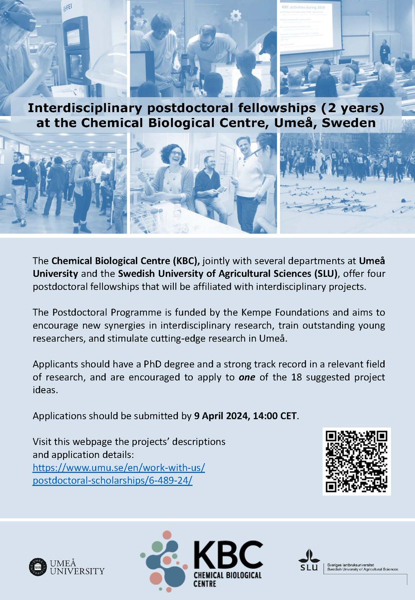 Please RT: opportunity to join our group and @n_maccaferri groups for a 2-year postdoc fellowship within the KBC environment @umeauniversity @_SLU @UmeaPlantSci Follow the link below: umu.se/en/work-with-u… Project #2; before April 9th 2024