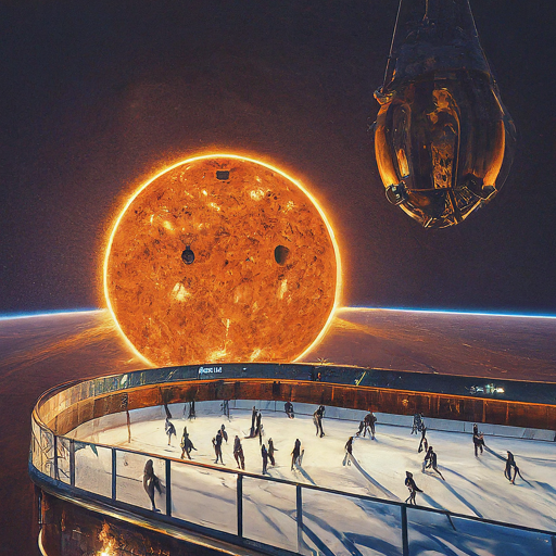 PSN62595111's tweet photo. Google Gemini Advanced image generator 画像生成
"an ice skating locates  near the sun"
「太陽近くでスケート」
 #AIart ＃納涼 #アイススケート #太陽活動 #coronal_mass_ejection https://t.co/9emvHP7OVf