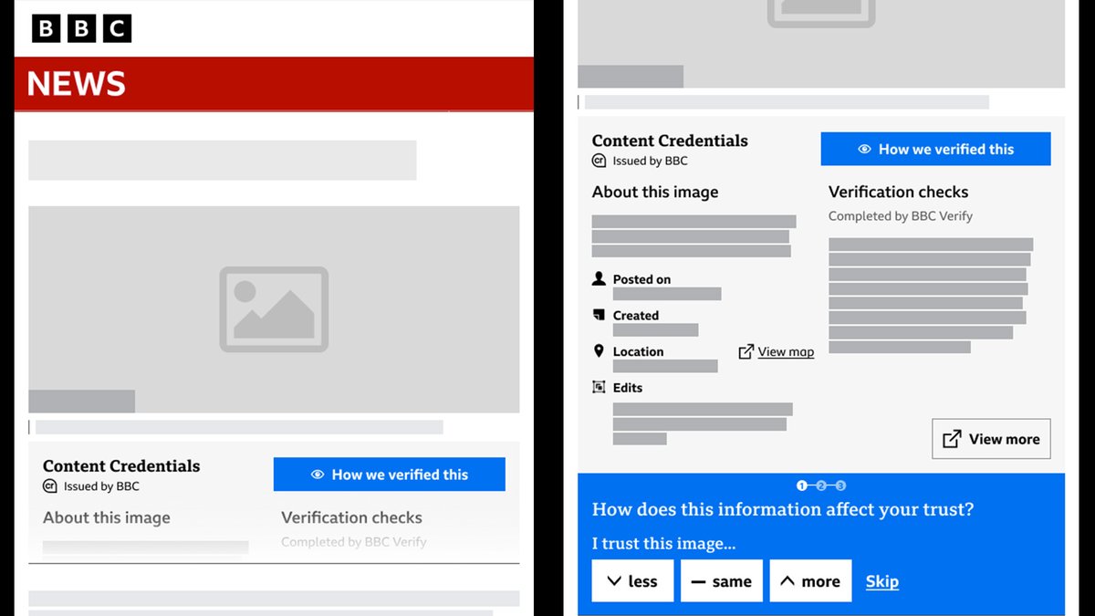 💻 New technology to show why images and video are genuine launches on BBC News

‘Content credentials’ feature means visitors to the BBC News site will now see a ‘how we verified this’ button underneath images and videos on BBC Verify content.

More ➡️ bbc.co.uk/mediacentre/20…