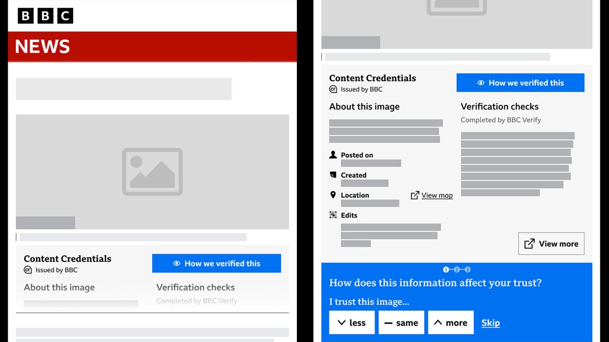 💻 New technology to show why images and video are genuine launches on BBC News ‘Content credentials’ feature means visitors to the BBC News site will now see a ‘how we verified this’ button underneath images and videos on BBC Verify content. More ➡️ bbc.co.uk/mediacentre/20…