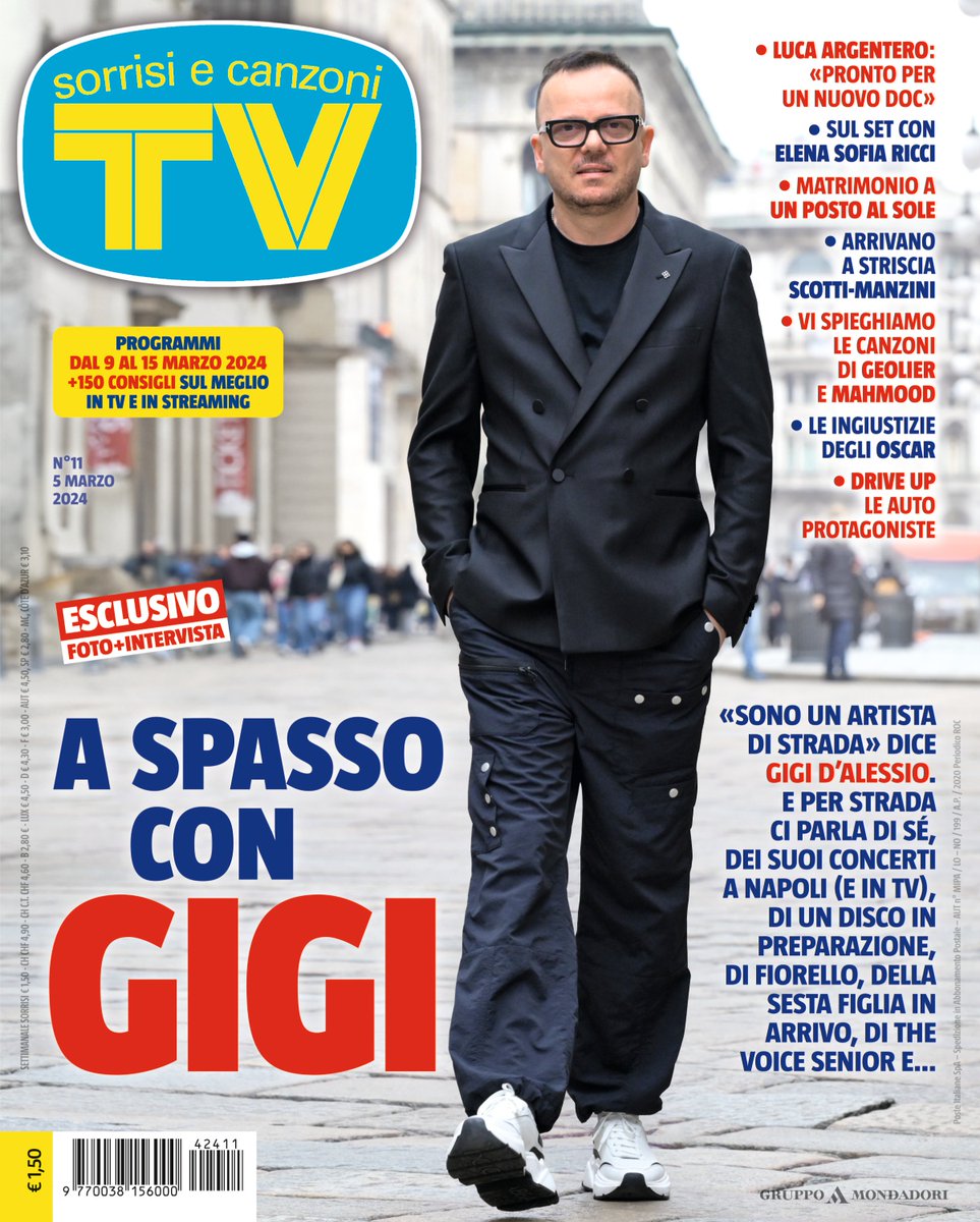 La nuova copertina della settimana è dedicata a @_GigiDAlessio_ ✨ L'artista si racconta a Sorrisi tra le vie di Milano: dai concerti al disco in preparazione e la sesta figlia in arrivo. Vi aspettiamo in edicola domani 5 marzo 🗞️