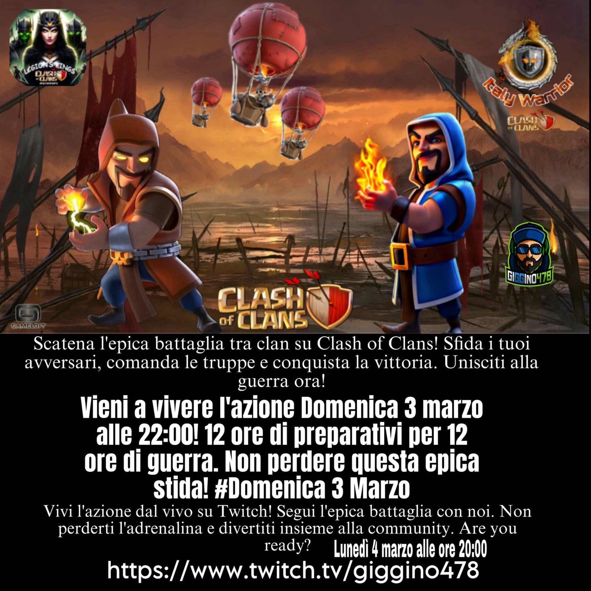 Vi aspetto stasera in live per gustarci la parte finale di questa fantastica war!

In live dalle 20:00

Su:
twitch.tv/giggino478