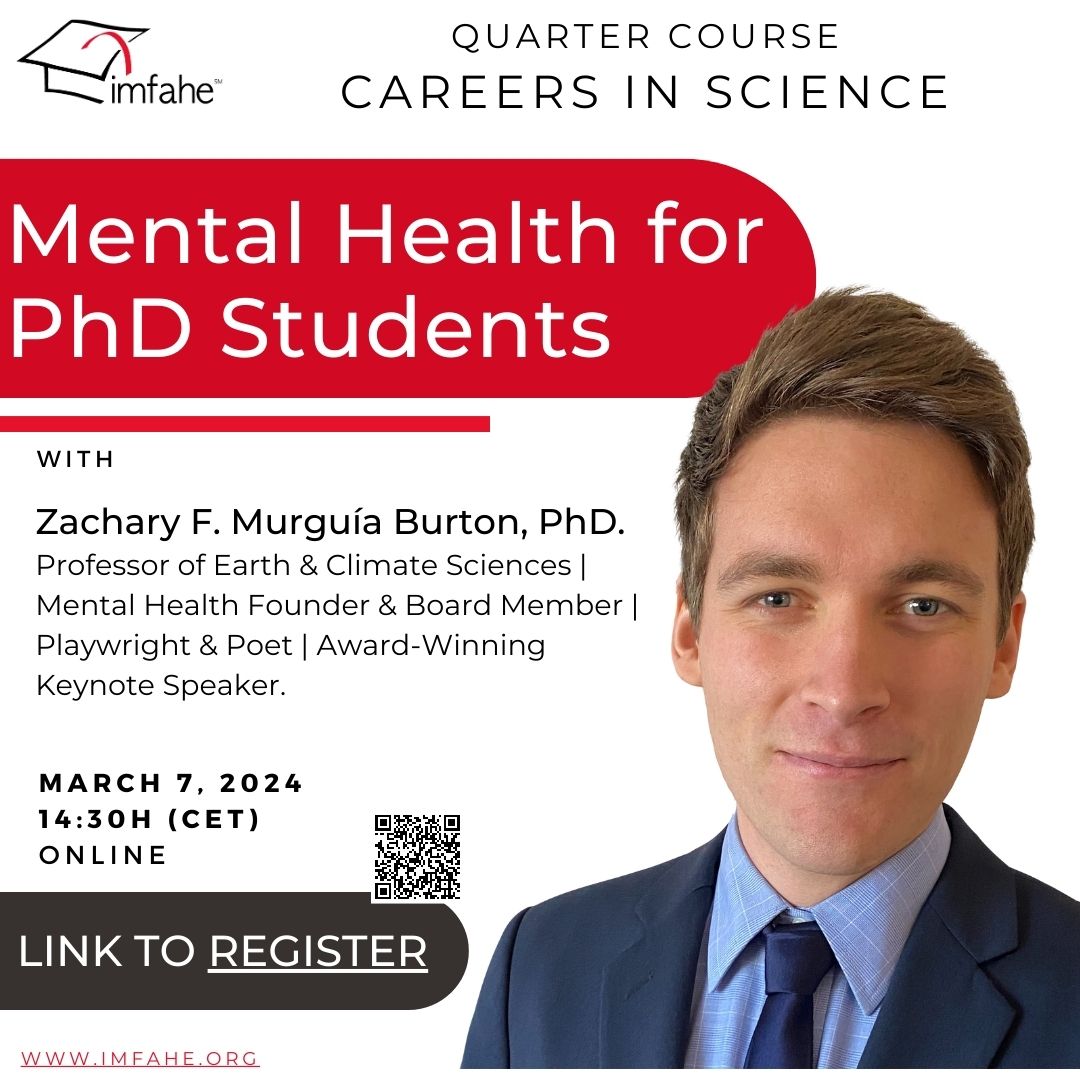 📆 Join our Quarter Course on Careers in Science's first session this Thursday, March 7th at 2:30 pm CET, featuring Dr. Zachary Murguía Burton, Ph.D. (<a href="/PlanetaryPoetry/">Zachary F. Murguía Burton</a> ) discussing "Mental Health and PhD Students." 

🔗 Register here: us02web.zoom.us/webinar/regist…