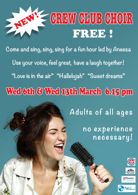 wolfework (@wolfework) on Twitter photo New drop-in singing sessions for adults @crewclub this Weds 6 March, 6.15pm. FREE. A fun hour, pop, soul & more. Lead by <a href="/aneesachaudhry/">Aneesa Chaudhry</a> (not in photo!) <a href="/EBT_UK/">East Brighton Trust</a> <a href="/BrightonHoveCC/">Brighton & Hove City Council</a> Pls Share! #Wellbeing #choir New drop-in singing sessions for adults @crewclub this Weds 6 March, 6.15pm. FREE. A fun hour, pop, soul & more. Lead by <a href="/aneesachaudhry/">Aneesa Chaudhry</a> (not in photo!) <a href="/EBT_UK/">East Brighton Trust</a> <a href="/BrightonHoveCC/">Brighton & Hove City Council</a> Pls Share! #Wellbeing #choir