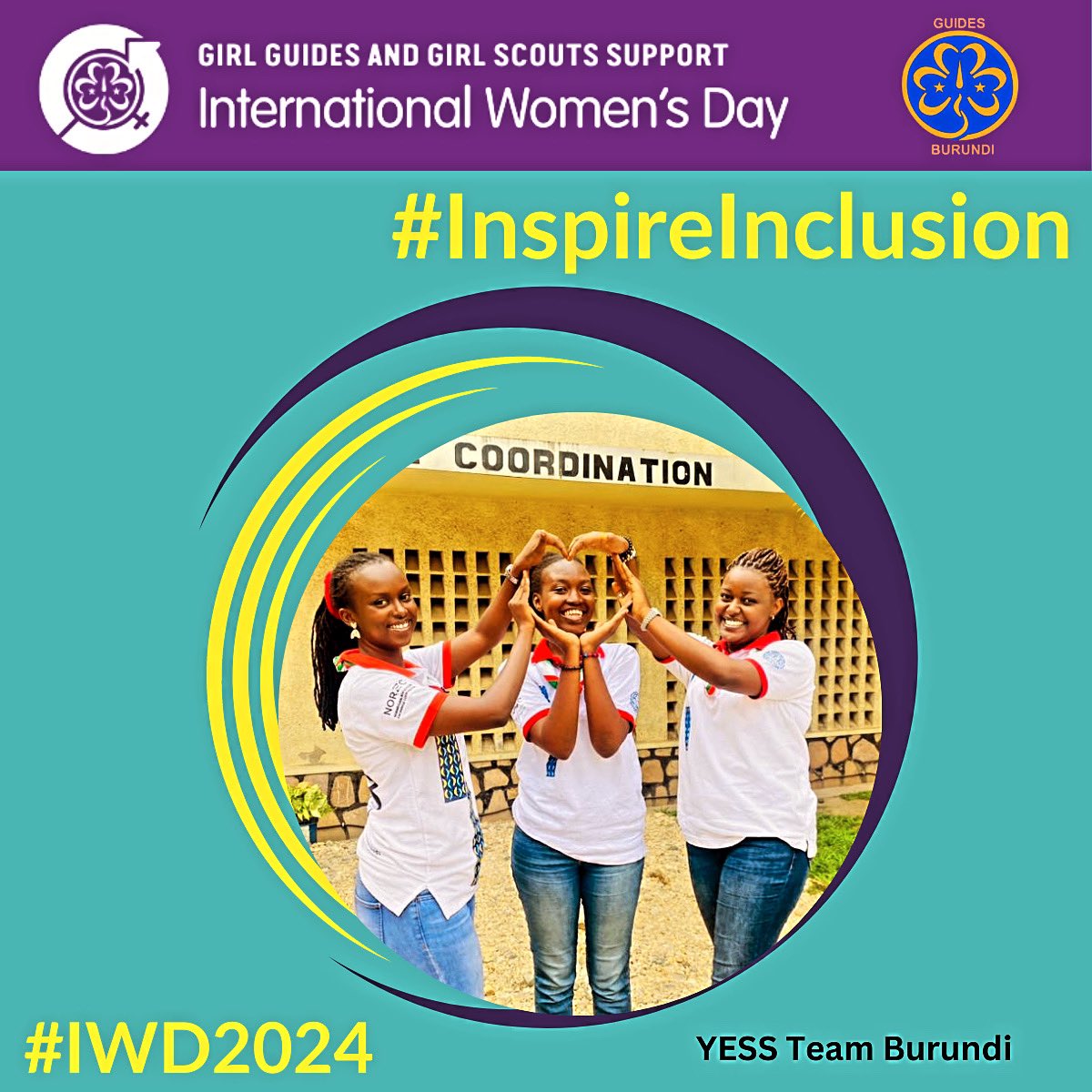 L’inclusion n’est pas simplement un mot, c’est une action. Agissons ensemble pour créer un monde où chaque femme est valorisée et respectée. 
#GuidesBurundi 
#IWD2024 
#InspireInclusion <a href="/wagggsworld/">World Association of Girl Guides and Girl Scouts</a> <a href="/africa_region/">Africa Region</a> <a href="/YessgirlsBurund/">YESS Girls Movement-Burundi</a>