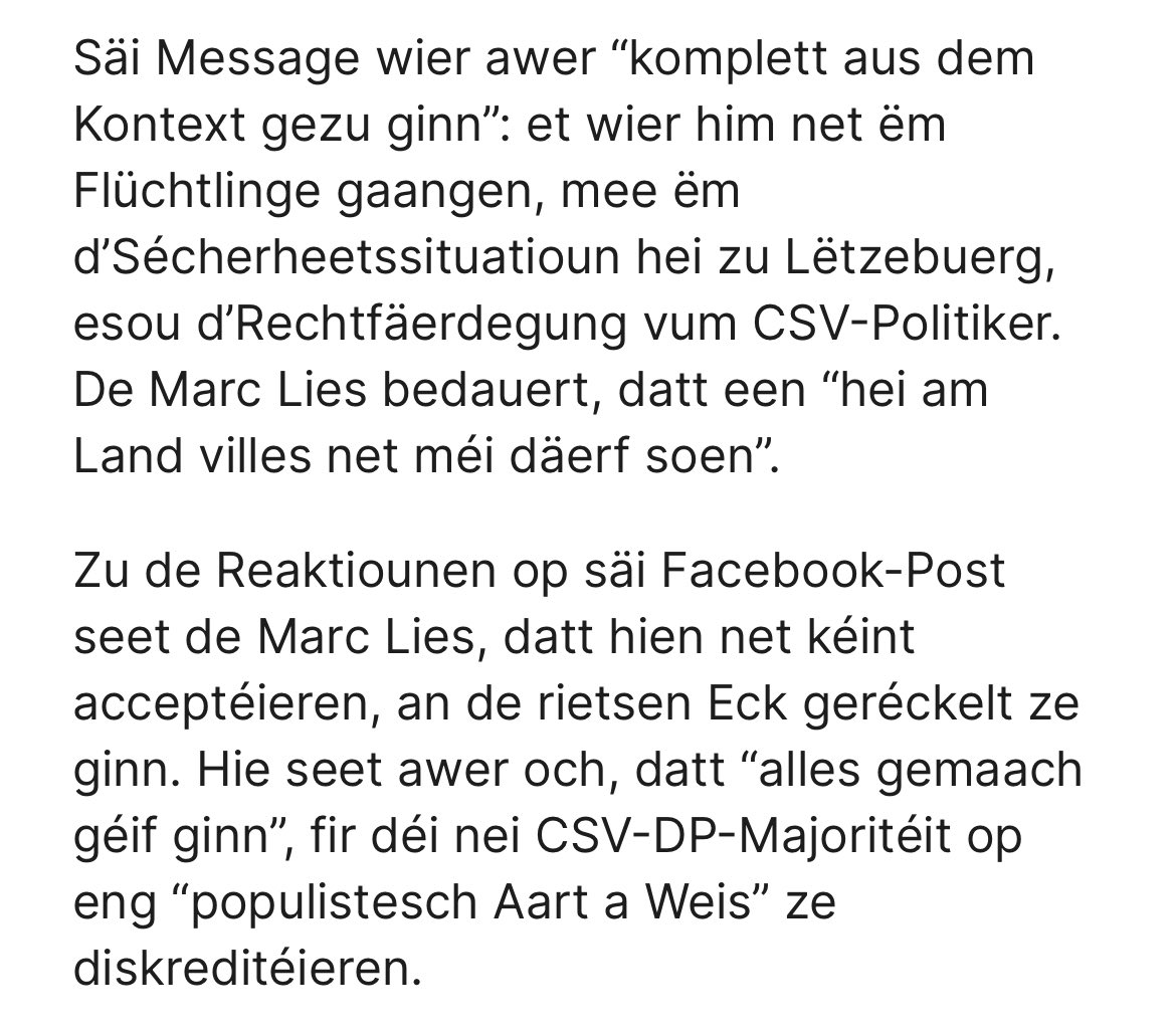 holy moly 

Dat eenzegt, wat een net kann: eppes soen an et gläichzäiteg net soen. Dat geet dann nämlech net méi op. An et ass btw deeselweschte Spin, dee gëschter den ADR a sengem Rettungsasaz fir den Här Lies gespillt huet. 

cqfd géif ech soen 

(Via <a href="/100komma7/">radio 100,7</a>)