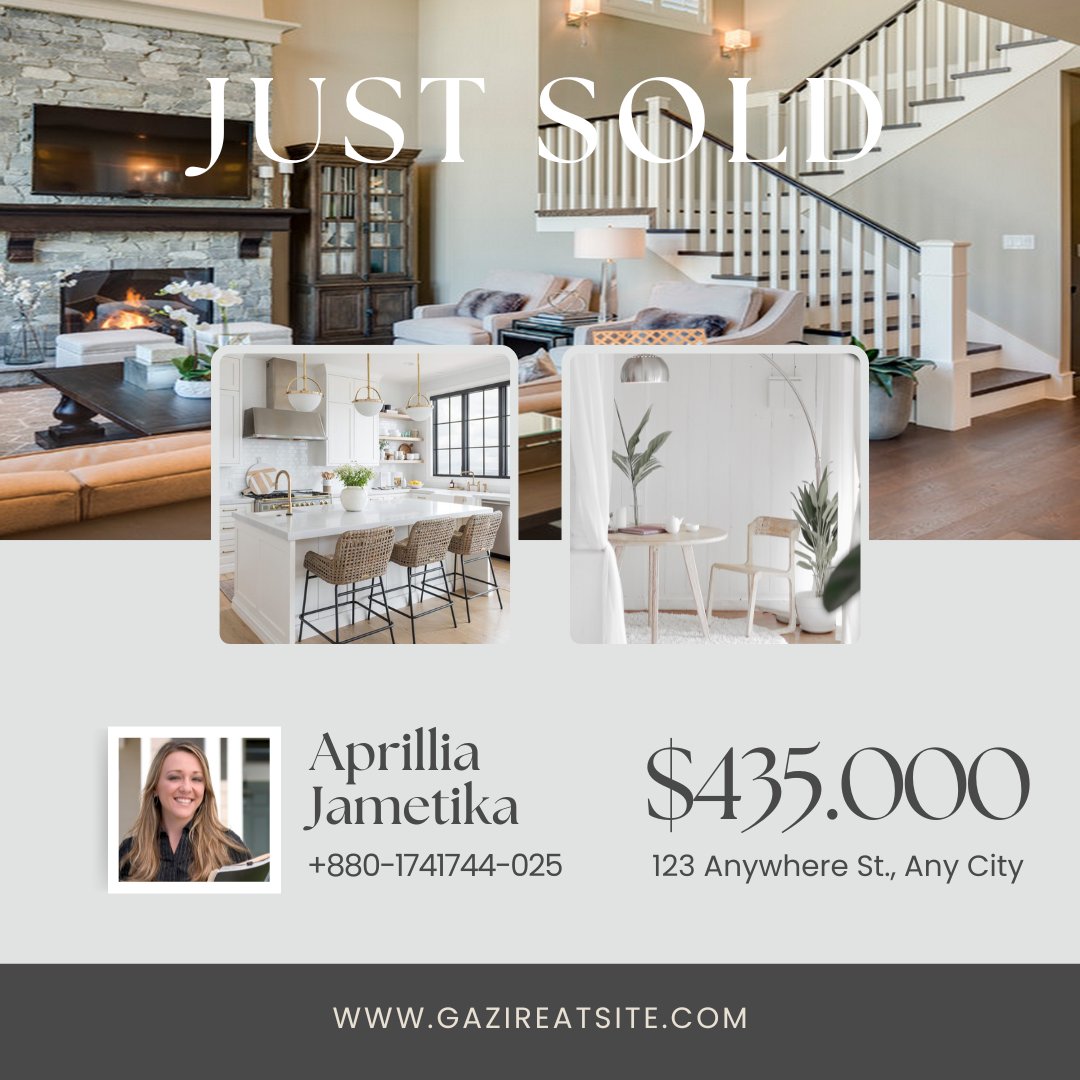 'Just Sold' Social Image
#JustSold #HappyClient #AnotherOneSold
#RealEstateSuccess #SoldListing #MovingForward
#DreamHomeFound #HomeSweetSold #SoldWithSmiles