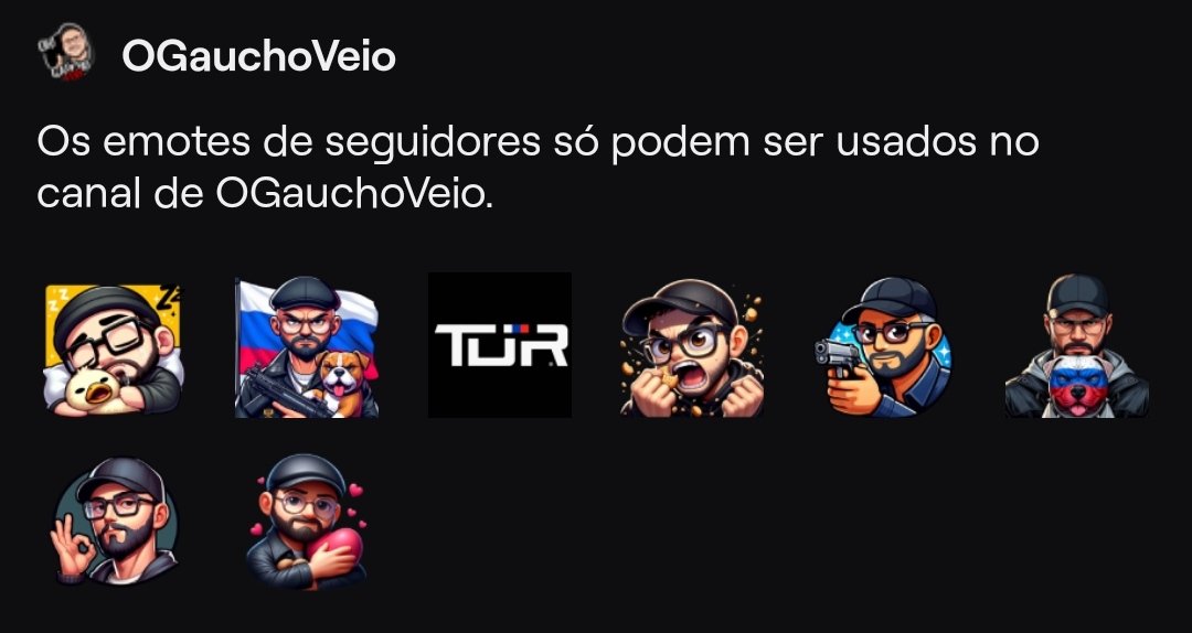 ogauchoveio's tweet photo. Bummm dinhaaaa pra nois tropa!!! Estava quase passando batido essa novidade, é algo simples mas feito com carinho... Agora o canal OGauchoVeio tem emojis exclusivos para seguidores, inscritos e doadores de bits. Confira e divirta-se! #twitchtv #centralrussia #cidadealtarp #GTAV https://t.co/HBEZjo7hNc