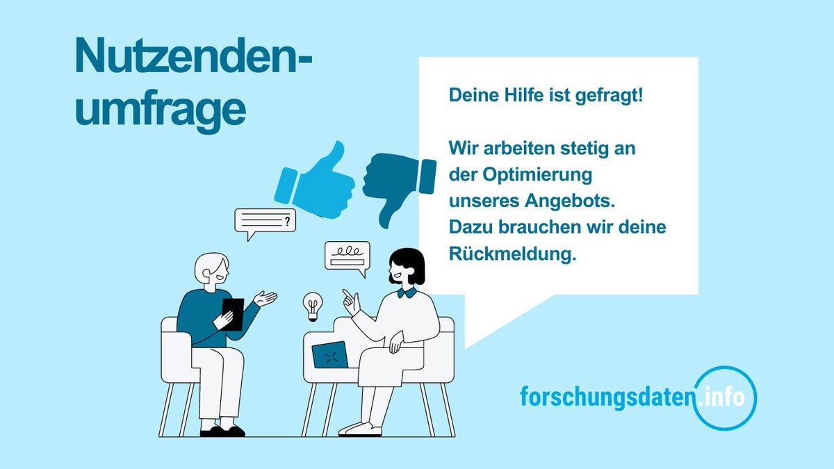 forschungsdaten.info (@forschdateninfo) on Twitter photo In eigener Sache: Nutzendenumfrage von forschungsdaten.info gestartet. Wir freuen uns über zahlreiches Feedback bis zum 25. März.🤩
forschungsdaten.info/nachrichten/na…
#Forschungsdaten #Forschungsdatenmanagement #OpenScience In eigener Sache: Nutzendenumfrage von forschungsdaten.info gestartet. Wir freuen uns über zahlreiches Feedback bis zum 25. März.🤩
forschungsdaten.info/nachrichten/na…
#Forschungsdaten #Forschungsdatenmanagement #OpenScience