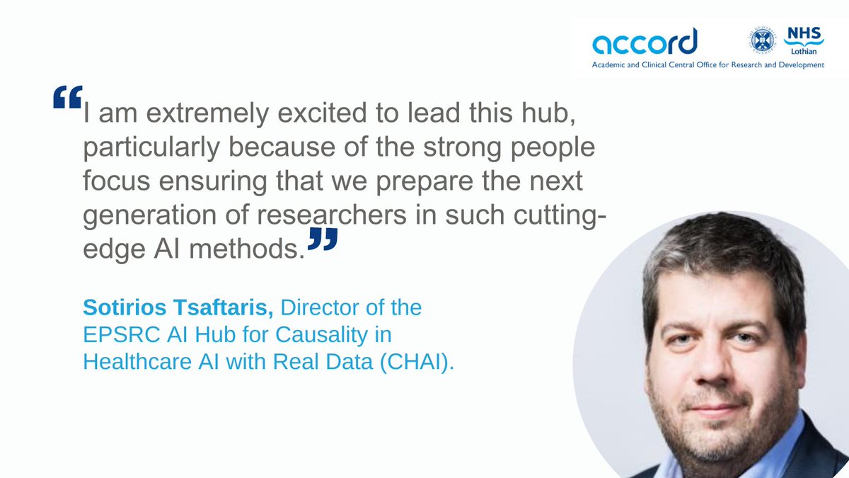 We'd like to wish Professor Sotirios Tsaftaris all the best for his new role as Director of the EPSRC AI Hub for Causality in Healthcare AI with Real Data (CHAI). @STsaftaris #research #celebratingsuccess