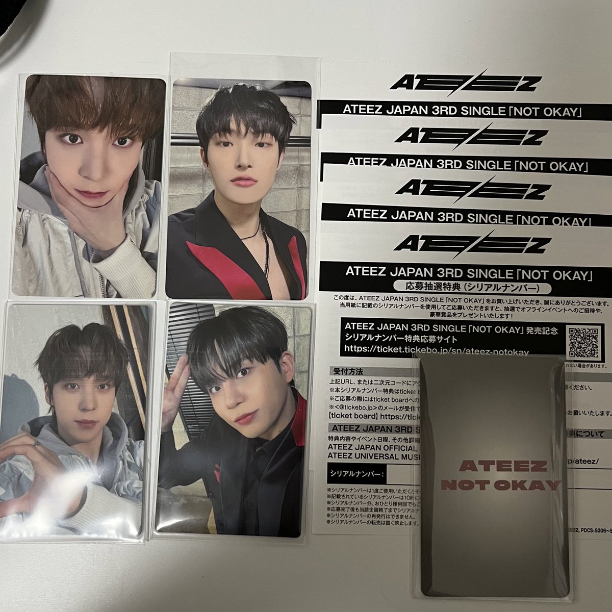 hzk710's tweet photo. ATEEZ NOT OKAY トレカ　交換
タワレコ　HMV ラキロト　特典

譲 画像1枚目　ユノ　ジョンホ　ミンギ
　　　　　　　未使用シリアル

求 画像2、3枚目　サン　特典
　　　　　　　　　過去トレカ

郵送希望です📮条件の良い方優先させていただきます。お気軽にお声掛けください🙇‍♂️ https://t.co/qYzB8eWzFM