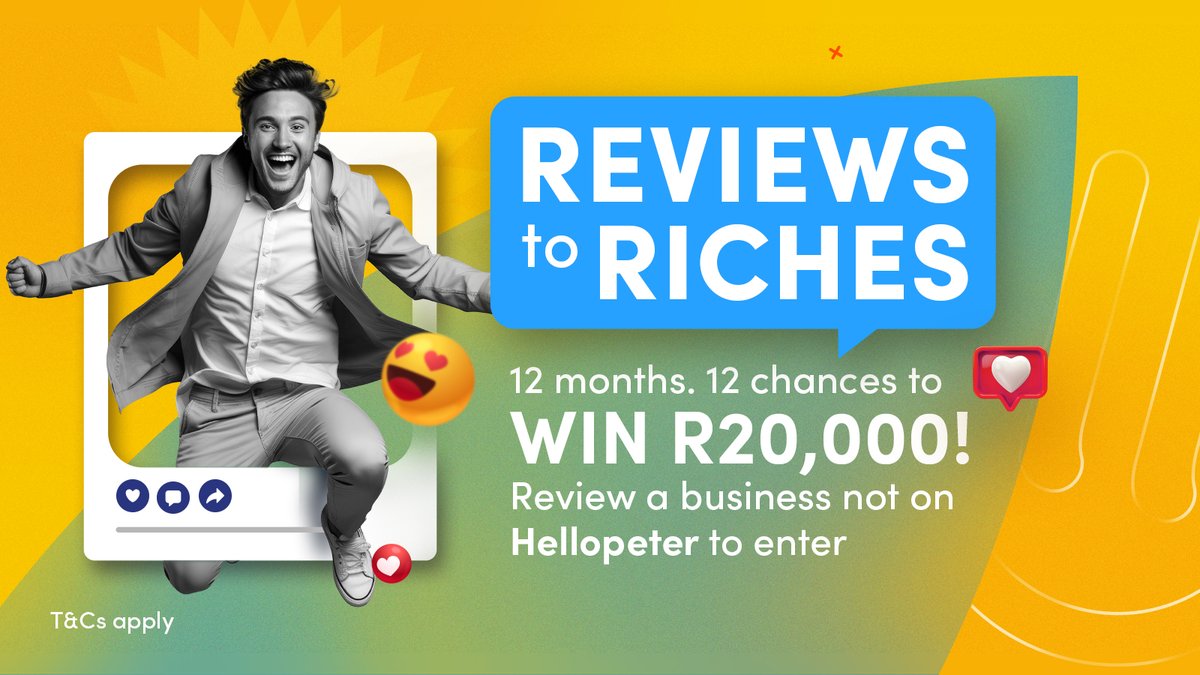 ✨ Giveaway! ✨ Stand a chance to win R20,000! This year, we're celebrating 24 years as South Africa's #1 online review platform! And to thank you for being part of the Hellopeter Community, we're giving away R20K every month for a year! T&Cs apply hubs.li/Q02mZPW60