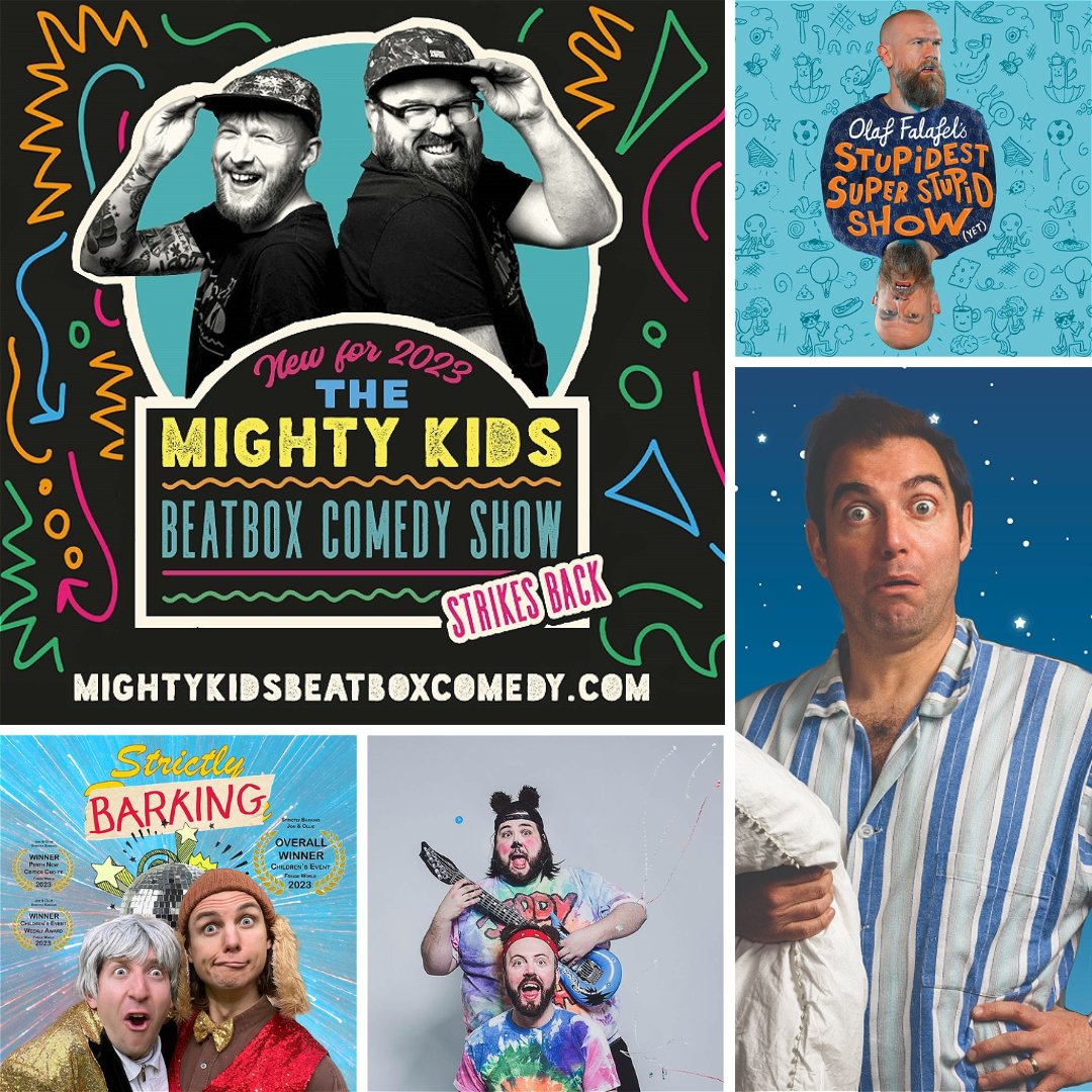 KidsComedyFest's tweet photo. Congratulations to the nominees for Best Kids Show award at the @LeicsComedyFest and @KidsComedyFest awards: 

Jeddy Bear &amp; Gary’s Chemistry of Chaos
Jody Kamali: Mr Sleepybum
Olaf Falafel’s Stupidest Super Stupid Show (Yet)
Strictly Barking
The Mighty Kids Beatbox Comedy Show https://t.co/VGXkkRbJHT