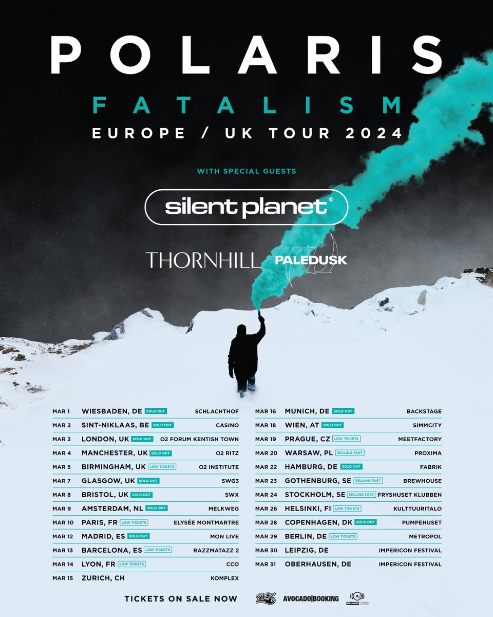 More sold out shows added to the @PolarisAus Fatalism UK/EU Tour! Glasgow and Copenhagen join the growing list, limited tix remain and are selling fast! lnk.to/POLARIS-EUROPE…