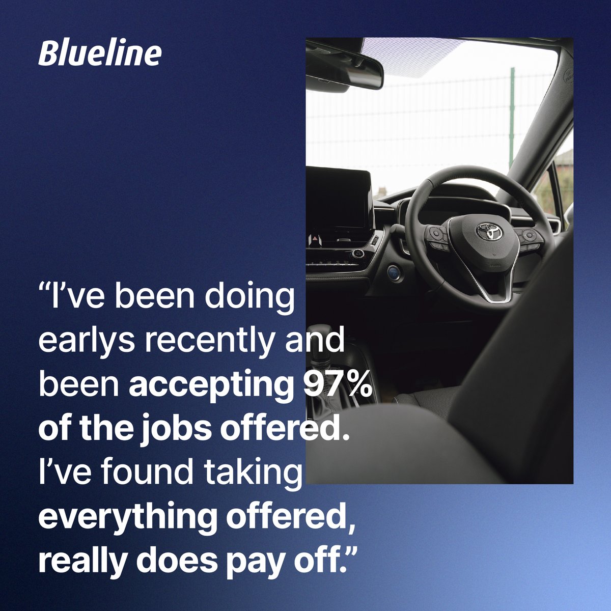 Are you looking for uncapped earnings and the flexibility to work when you want? 🙌

If you are ready for a change of career, we are hiring here at Blueline!

Download our driver app and sign up today 👉 onelink.to/4te45r