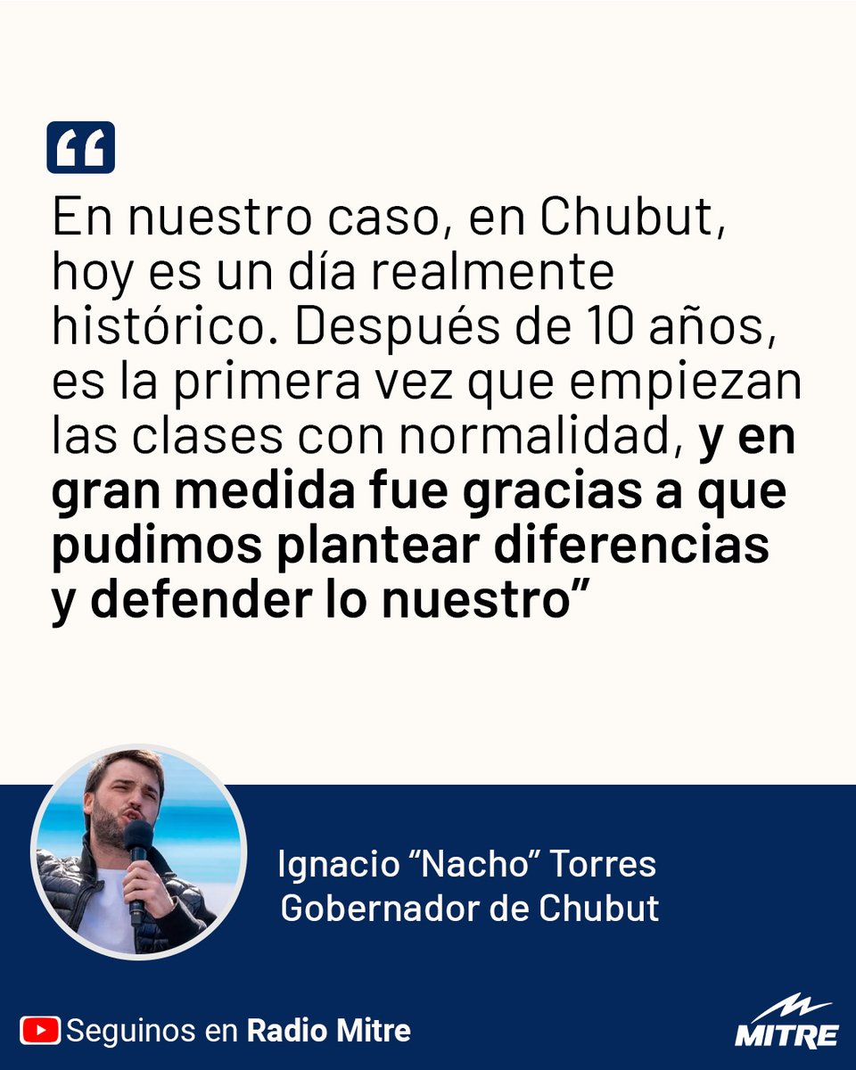 📢 Ignacio Torres habló con .@edufeiok en Radio Mitre: 'Después de 10 años, es la primera vez que empiezan las clases con normalidad, y en gran medida fue gracias a que pudimos plantear diferencias y defender lo nuestro'.