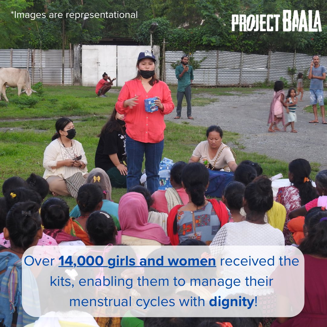 Relief kits must include menstrual supplies! Baala has provided menstrual kits to girls and women affected by natural disasters and humanitarian crises across the globe, including most recently to girls and women affected and displaced by the Manipur riots.