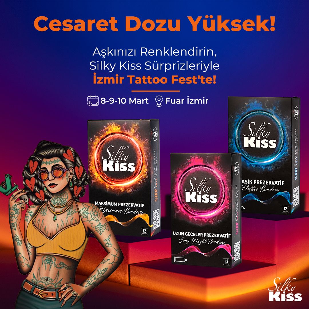 8-9-10 Mart'ta Fuar İzmir'de buluşuyoruz. Aşkınıza renk katmak ve cesaretinizi yükseltmek için Silky Kiss sürprizleriyle dolu bu fuarı kaçırmayın!

#silkykiss #silkykisscondom #dkt_turkey #condom #prezervatif #cinselsağlık  #aileplanlaması  #izmirfuar #izmirtattoofest2024
