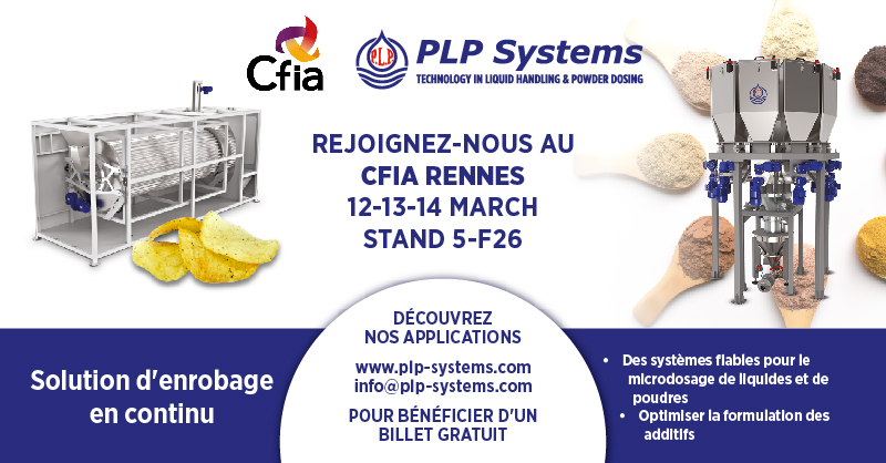 xcastelbajac's tweet image. #PLPSYSTEMS est présent au #CFIA de Rennes du 12 au 14 mars.
stand hall 5 F-26 . N&apos;hésitez pas à venir rencontrer nos équipes spécialistes du #processing #coating #microdosing #food pour évoquer vos projets et découvrir nos nouveautés.