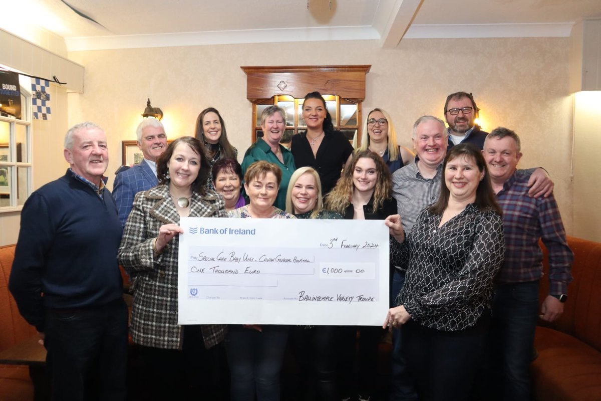 CGH staff Louise Dempsey & Kate Madigan accept cheques on behalf of our Hospital which were kindly donated by the Ballintemple Variety Troupe, presentations were made to our Stroke Unit and Special Care Baby Unit. Many thanks to all involved.