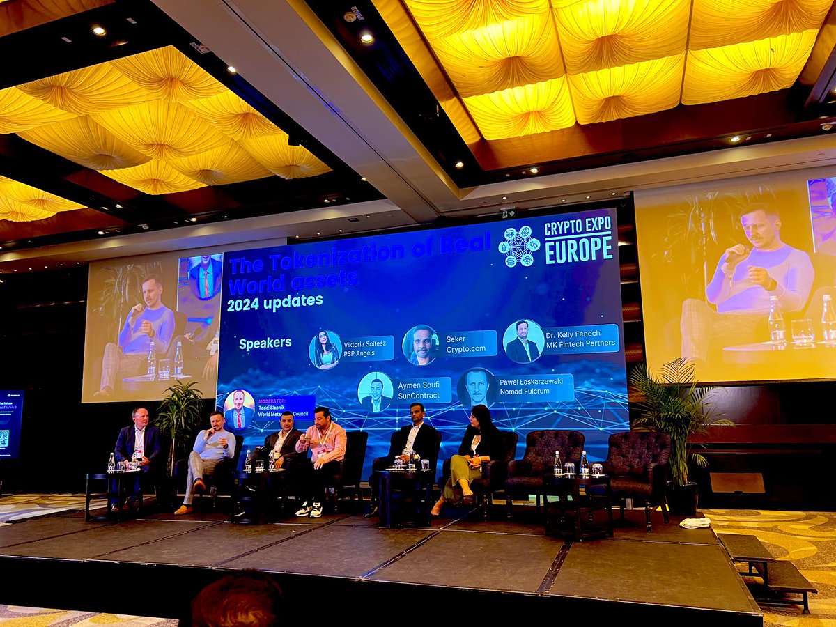 Just moderated an incredible panel on "The Tokenization of Real World Assets" at <a href="/CryptoExpoEu/">CryptoExpoEurope</a> 🌍✨. We explored blockchain's role in bridging digital finance &amp; tangible assets with top minds: Viktoria Soltesz, Seker <a href="/cryptocom/">Crypto.com</a>, Dr. Kelly Fenech, Aymen Soufi, &amp; Paweł Łaskarzewski