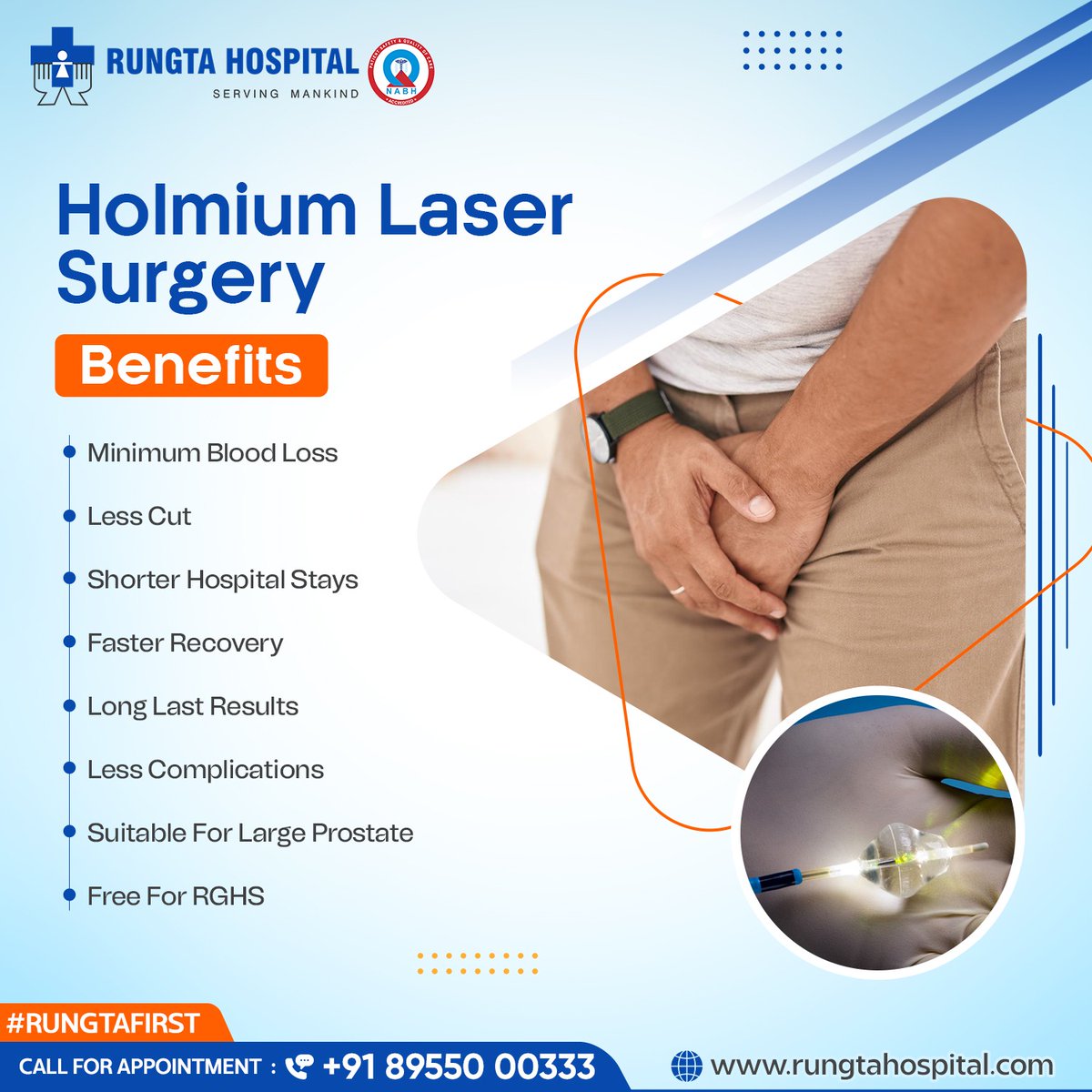 Rungta_Hospital's tweet photo. Holmium Laser surgery is a minimally invasive medical procedure utilizing laser technology to treat various conditions. Consult us for the best care & expert guidance.
Call +918955000333
#holmiumlasersurgery #holmiumsurgery #prostateproblem #rungtafirst #rungtahospital #rungta https://t.co/SxSnHcbDjM