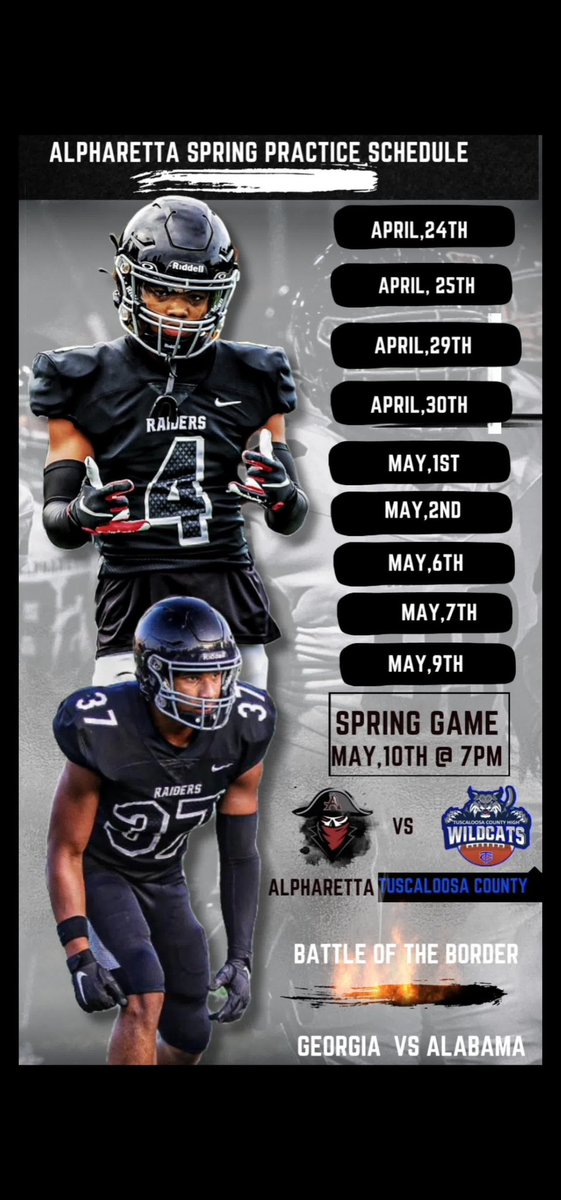 Spring ball is coming & @AHSFootball is excited to welcome @tcountyfootball to the DARK VALLEY on May 10 @ 7pm #B2OTHER4OOD ⏰🏴‍☠️ @RaiderSport @JasonKervin @OfficialGHSA @AlphaProspects @tcountyfootball @CoachMHolcomb