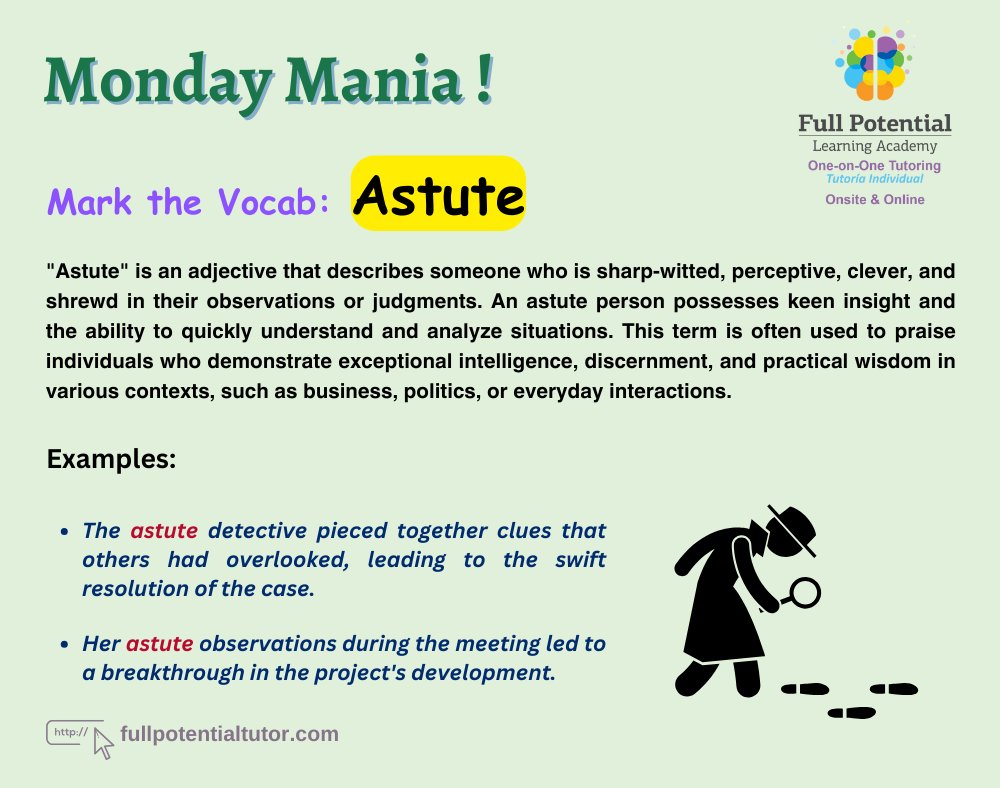 FPLAUSA's tweet image. 📖 Dive into a world of words with our #MondayMania series! Tune in every Monday for a fresh term to add to your lexicon. 

#LearningWords #MondayMotivation #VocabularyBoost #FPLA  #OneOnOneTutoring