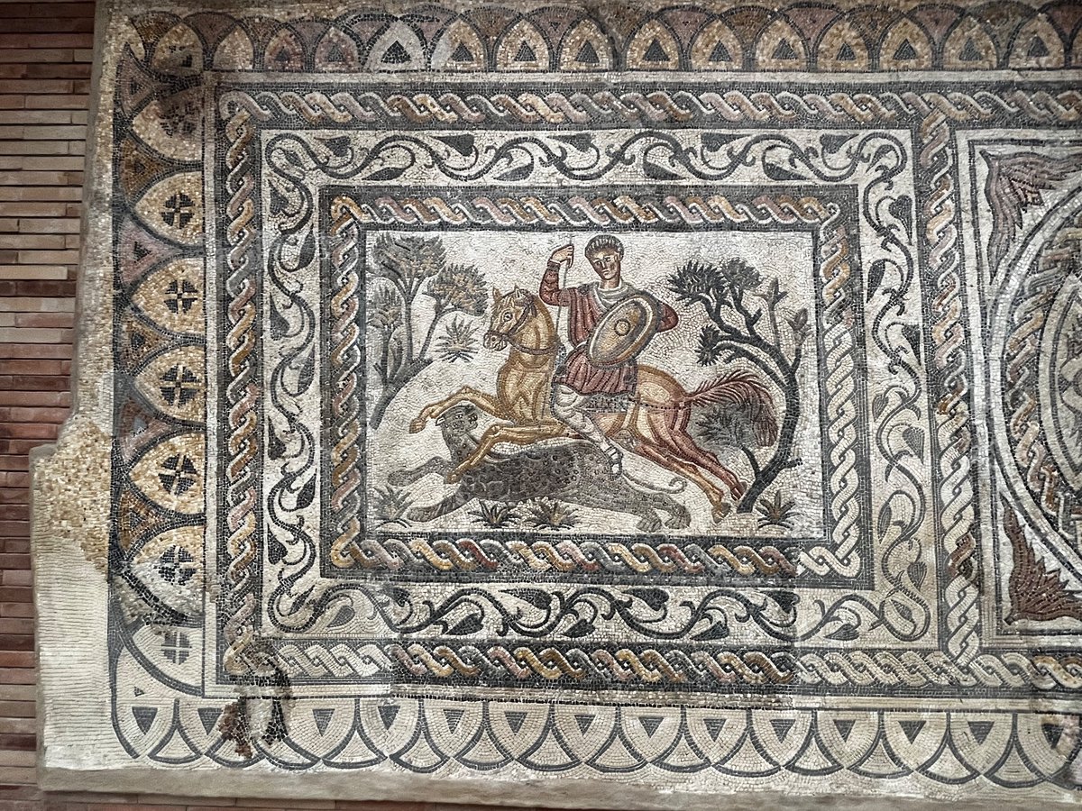 #MosaicMonday A hunting scene from the #roman villa at Las Tiendas #Merida #Spain dating from 4th century.