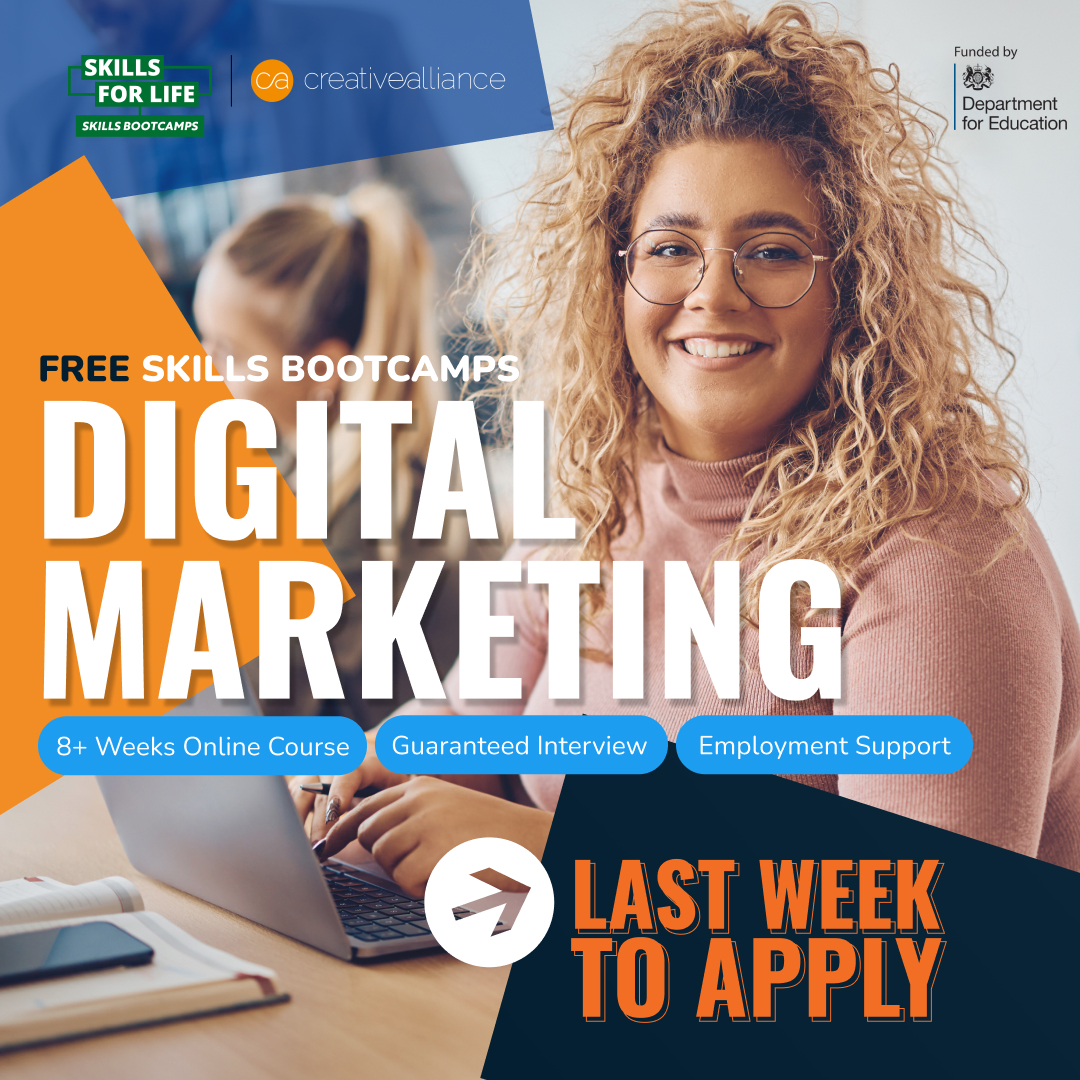 Last chance!! This Bootcamp is completely FREE with a guaranteed interview upon completion. What are you waiting for? Apply today: creativealliance.org.uk/upskilling/ski… #digitalmarketing #creativecareer #freecourse