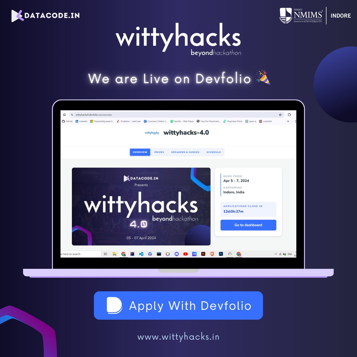 🌐 Exciting News: We're Officially Live on Devfolio! Don't Miss Out – Apply Now and Join the Innovation Revolution! ✨ Register Now: wittyhacks.in